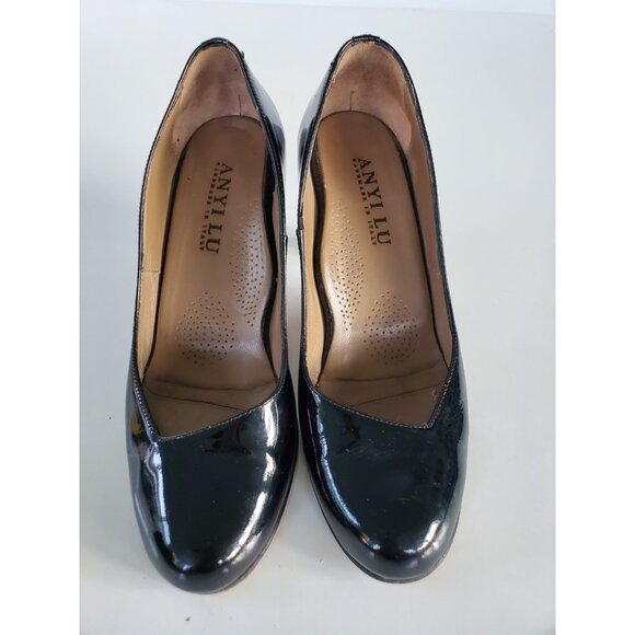 ANYI LU Emily Black Patent Leather Tortoise Color Heels Size 39 US 8.5 - Picture 5 of 11